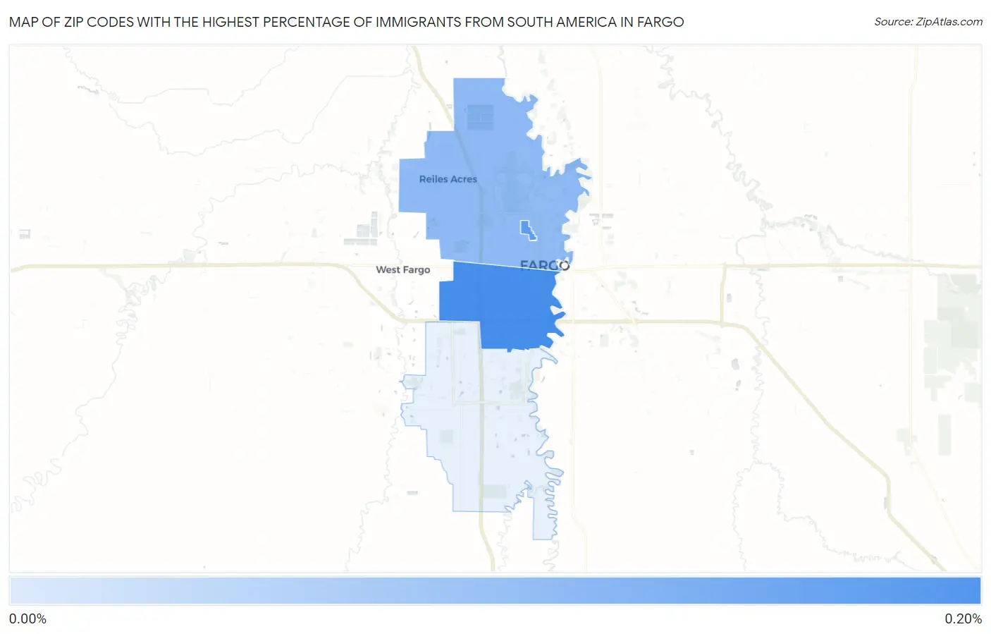 Zip Codes with the Highest Percentage of Immigrants from South America in Fargo Map