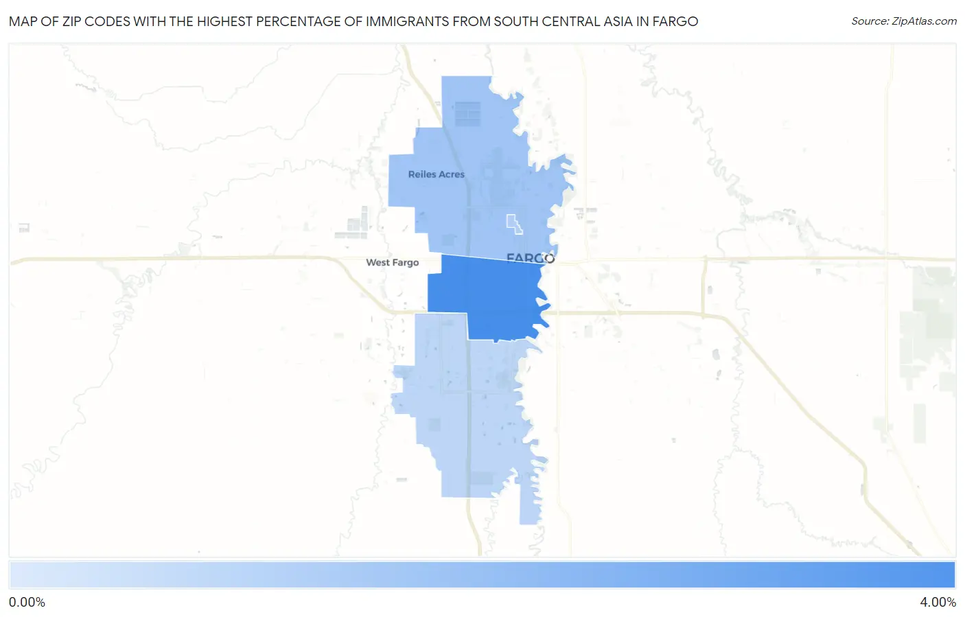 Zip Codes with the Highest Percentage of Immigrants from South Central Asia in Fargo Map
