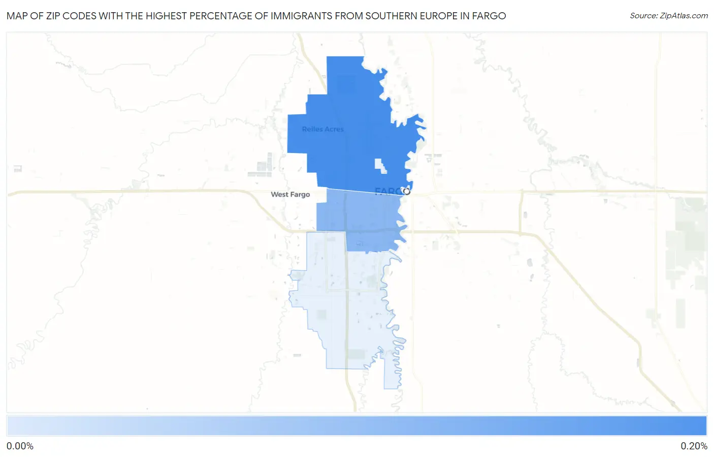 Zip Codes with the Highest Percentage of Immigrants from Southern Europe in Fargo Map