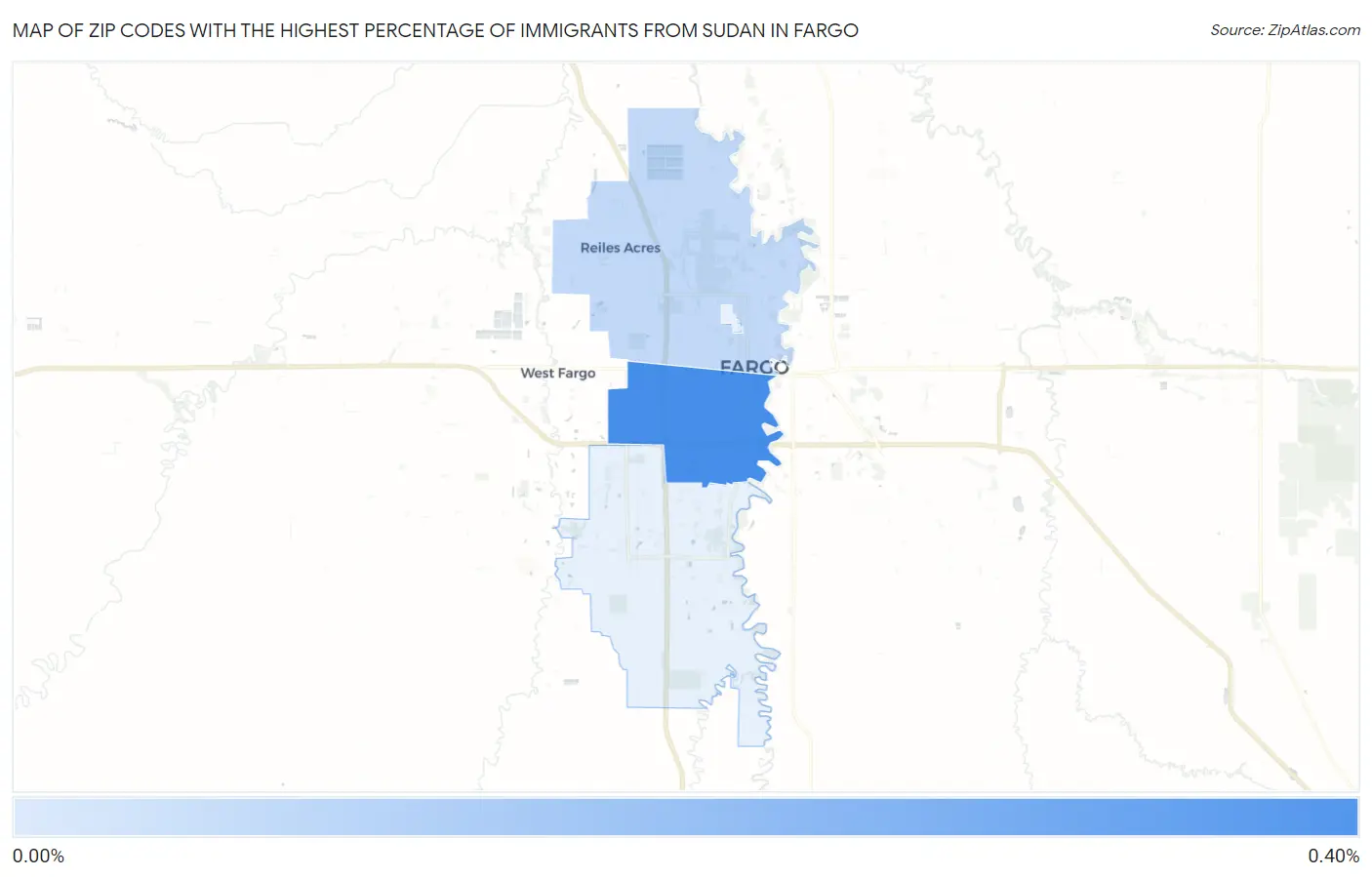 Zip Codes with the Highest Percentage of Immigrants from Sudan in Fargo Map