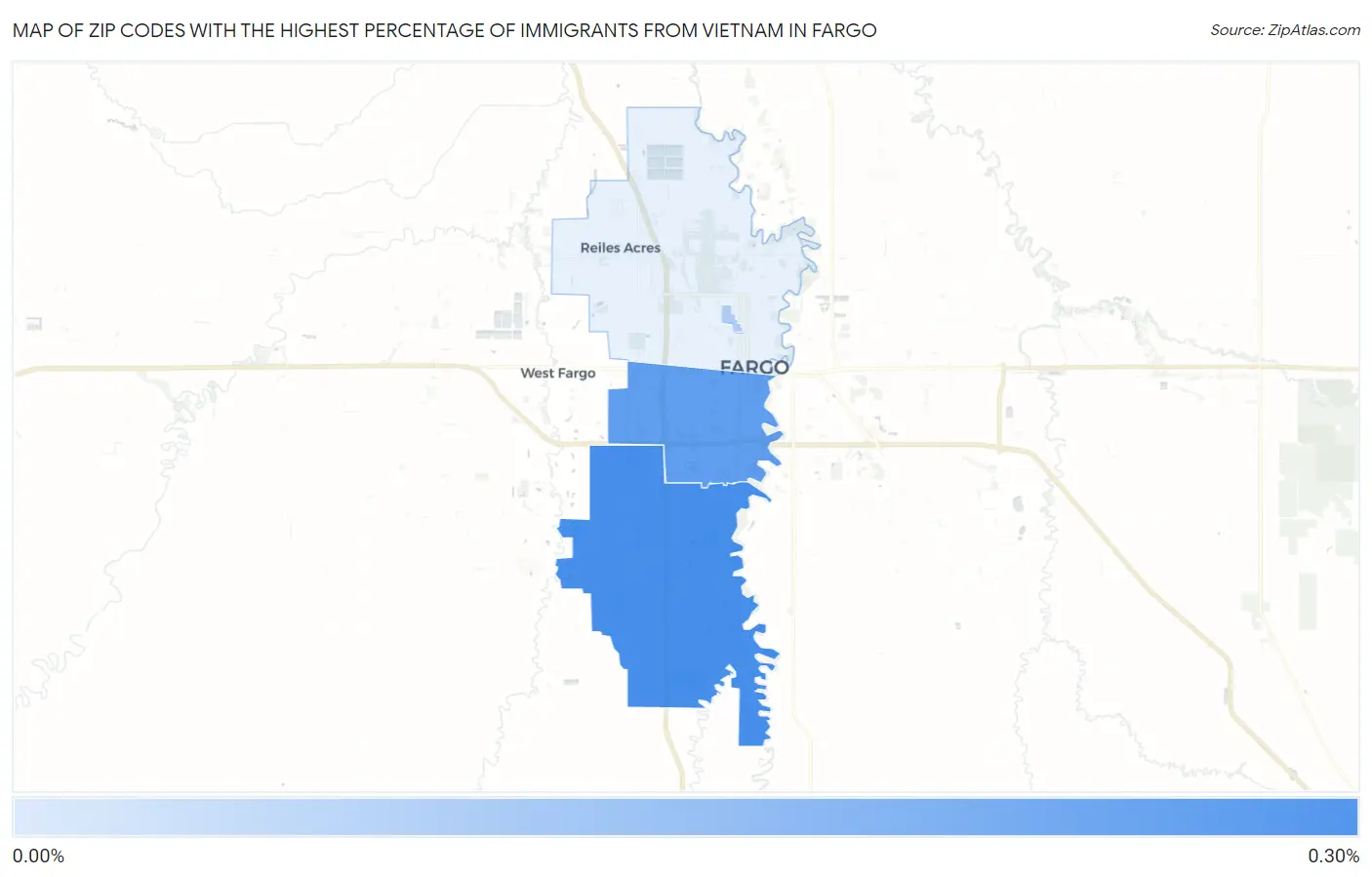 Zip Codes with the Highest Percentage of Immigrants from Vietnam in Fargo Map