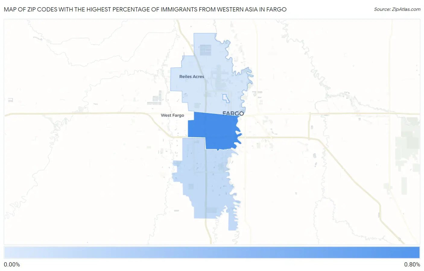 Zip Codes with the Highest Percentage of Immigrants from Western Asia in Fargo Map