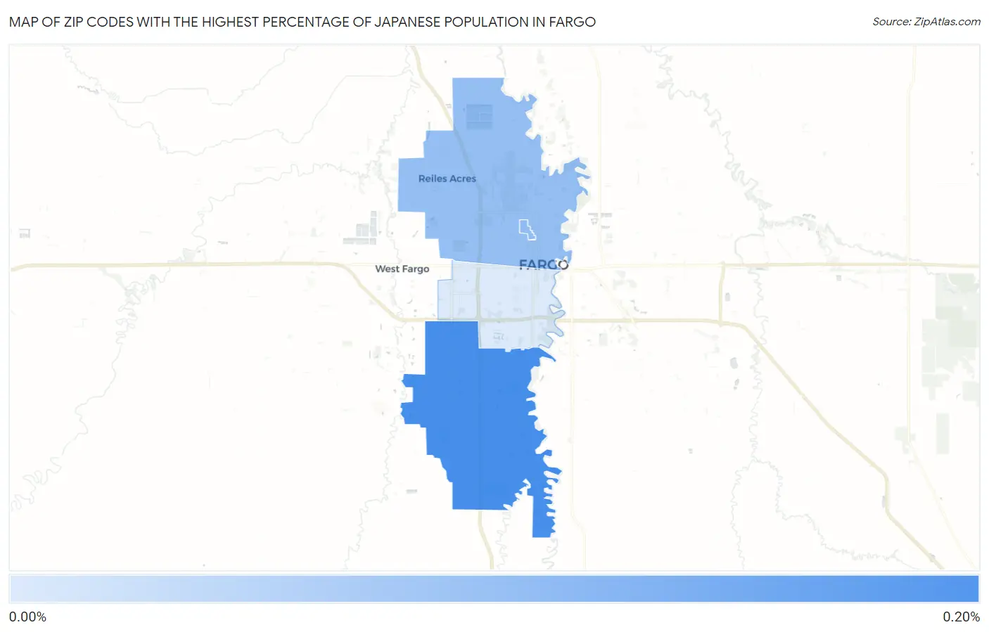 Zip Codes with the Highest Percentage of Japanese Population in Fargo Map