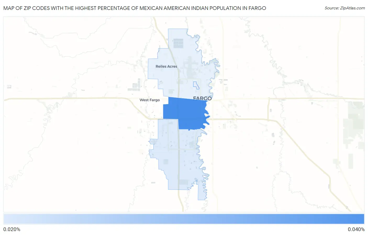 Zip Codes with the Highest Percentage of Mexican American Indian Population in Fargo Map