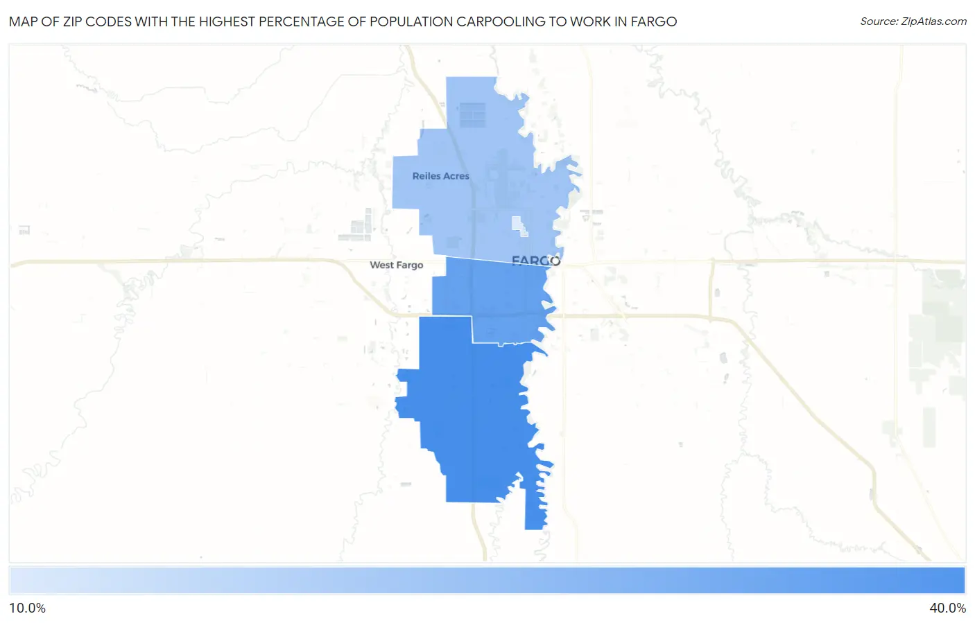 Zip Codes with the Highest Percentage of Population Carpooling to Work in Fargo Map