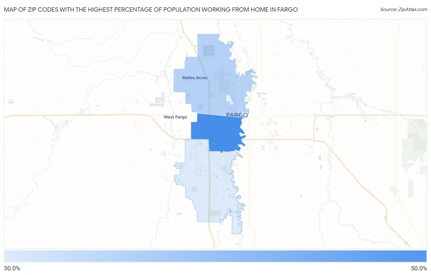 Zip Codes with the Highest Percentage of Population Working from Home in Fargo Map