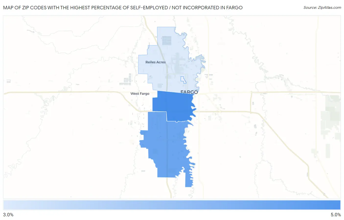 Zip Codes with the Highest Percentage of Self-Employed / Not Incorporated in Fargo Map