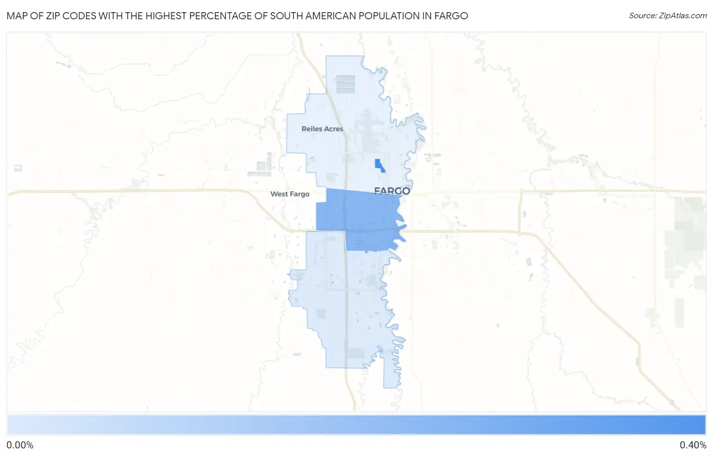 Zip Codes with the Highest Percentage of South American Population in Fargo Map