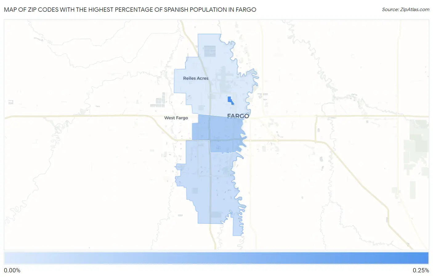 Zip Codes with the Highest Percentage of Spanish Population in Fargo Map