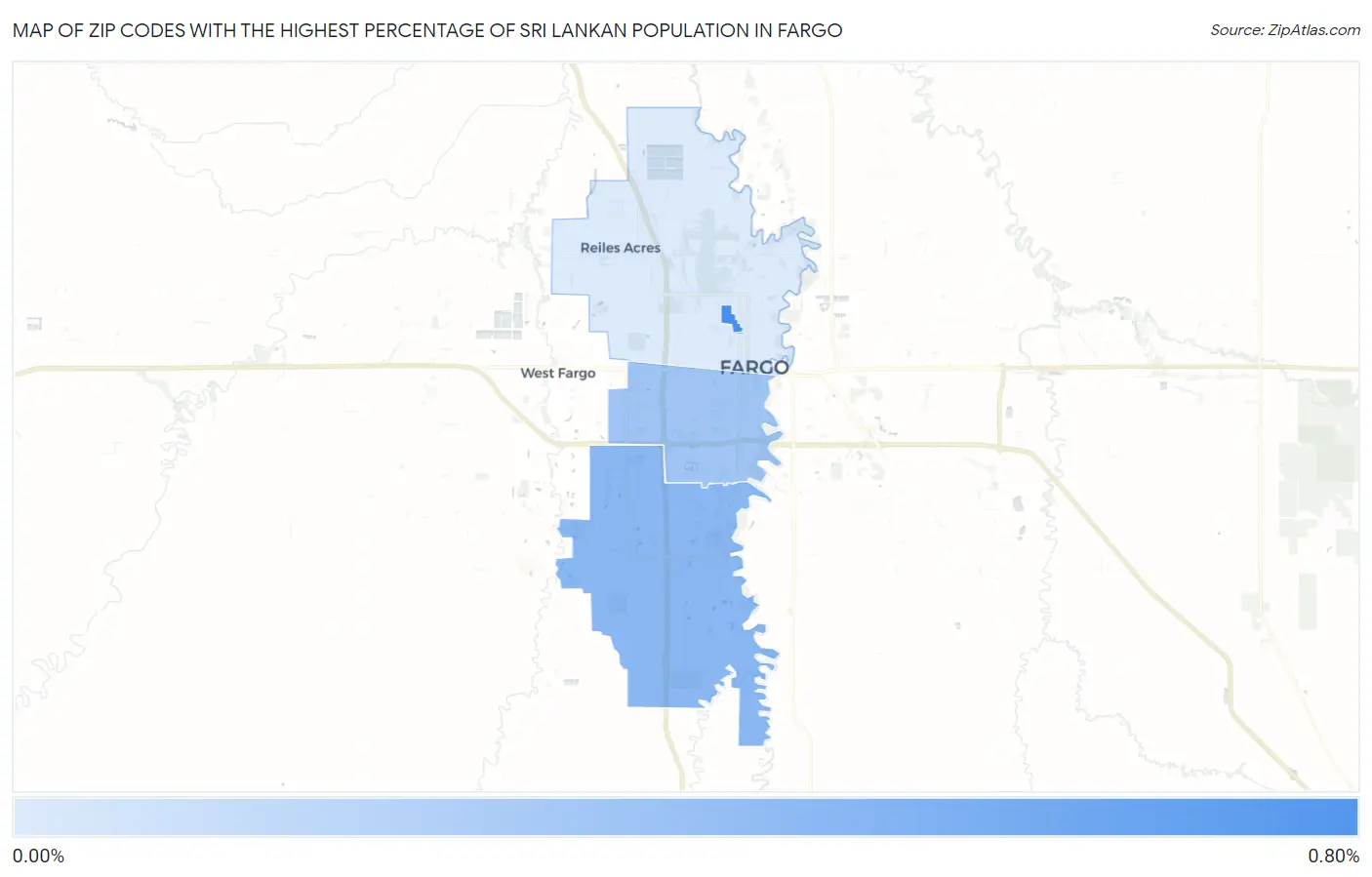 Zip Codes with the Highest Percentage of Sri Lankan Population in Fargo Map
