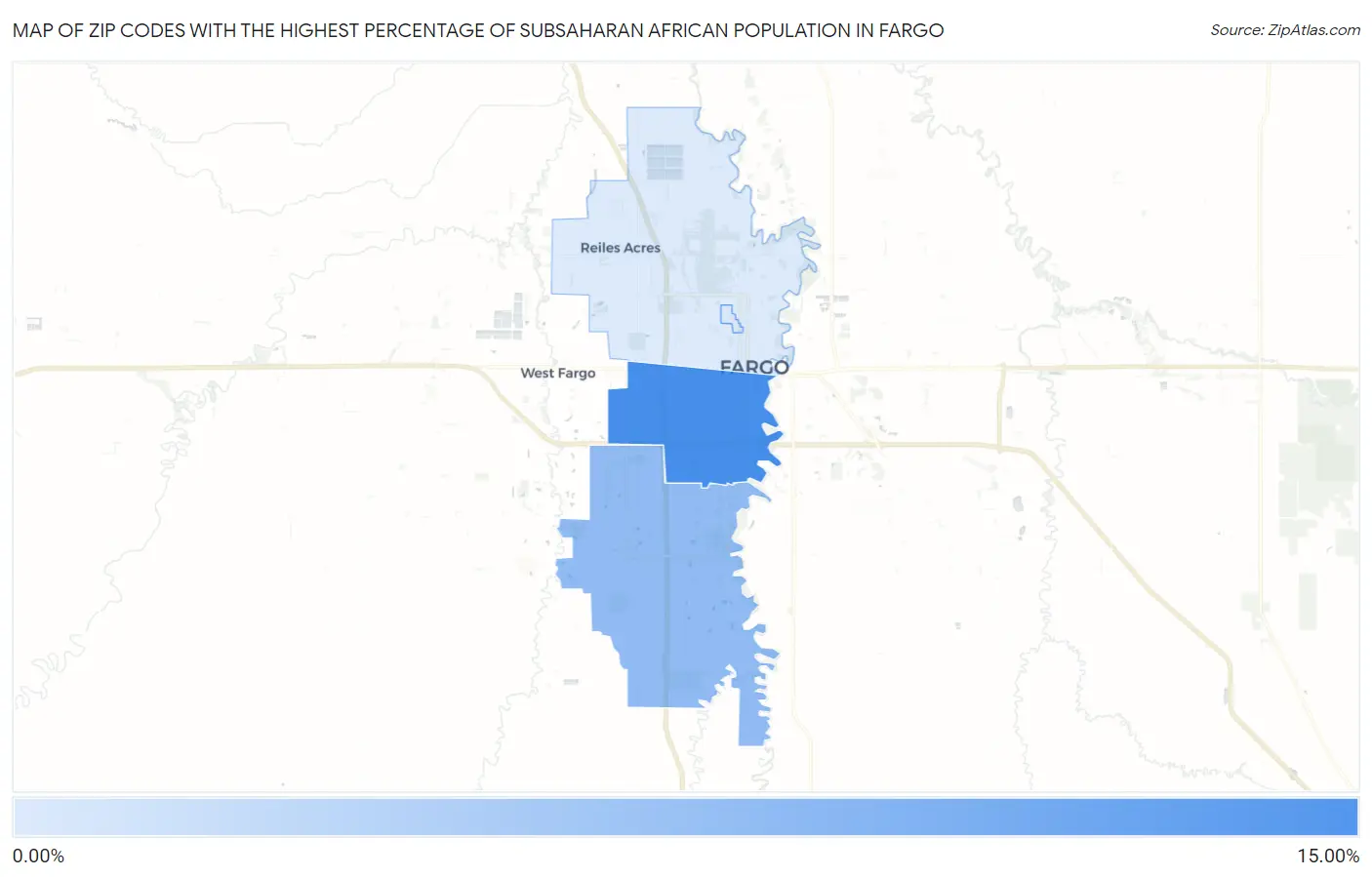 Zip Codes with the Highest Percentage of Subsaharan African Population in Fargo Map