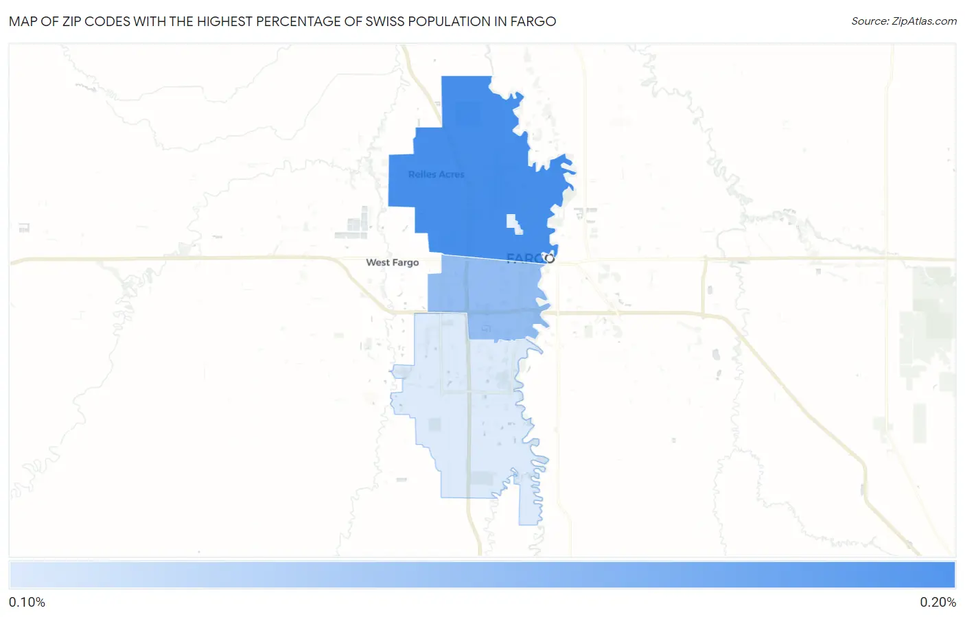 Zip Codes with the Highest Percentage of Swiss Population in Fargo Map