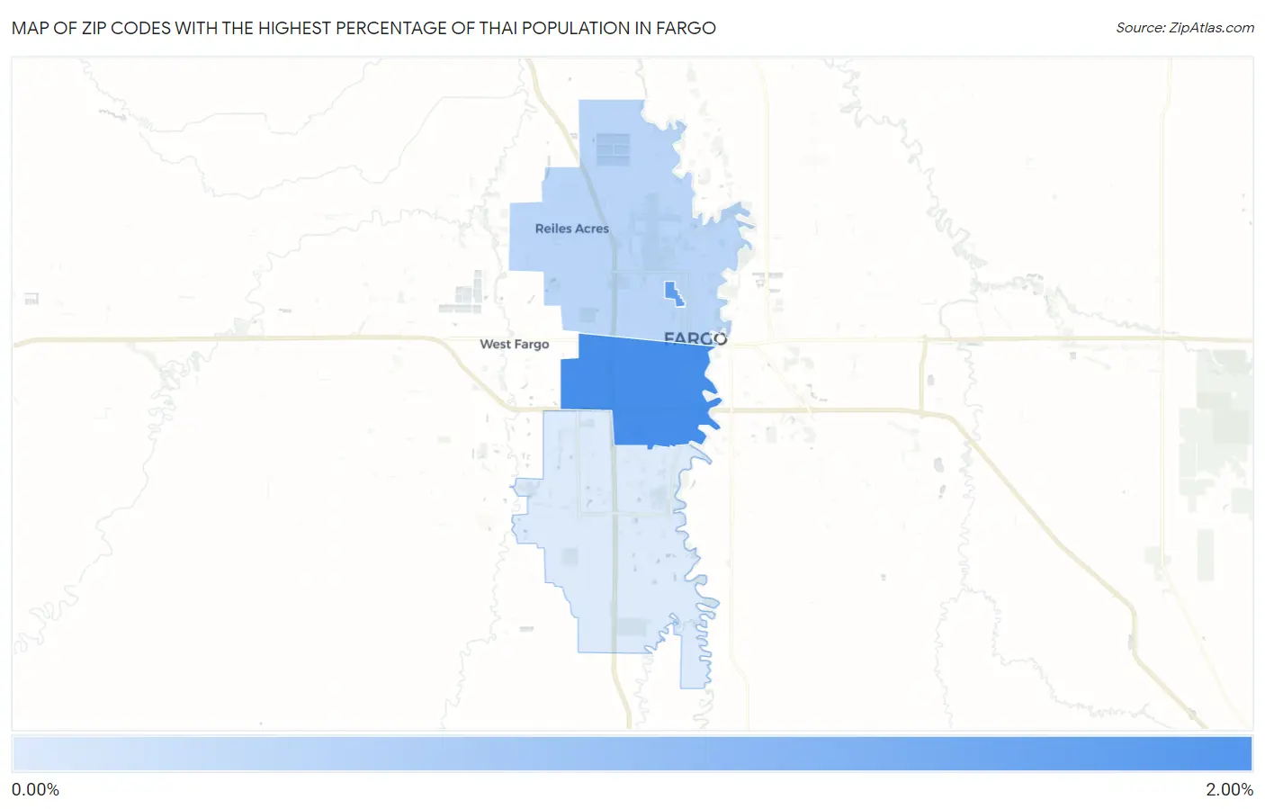 Zip Codes with the Highest Percentage of Thai Population in Fargo Map