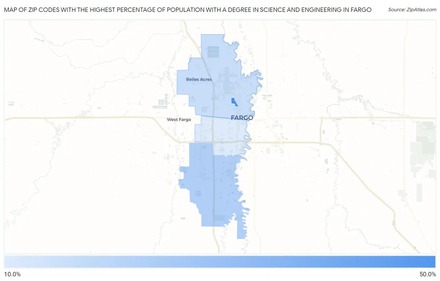 Zip Codes with the Highest Percentage of Population with a Degree in Science and Engineering in Fargo Map