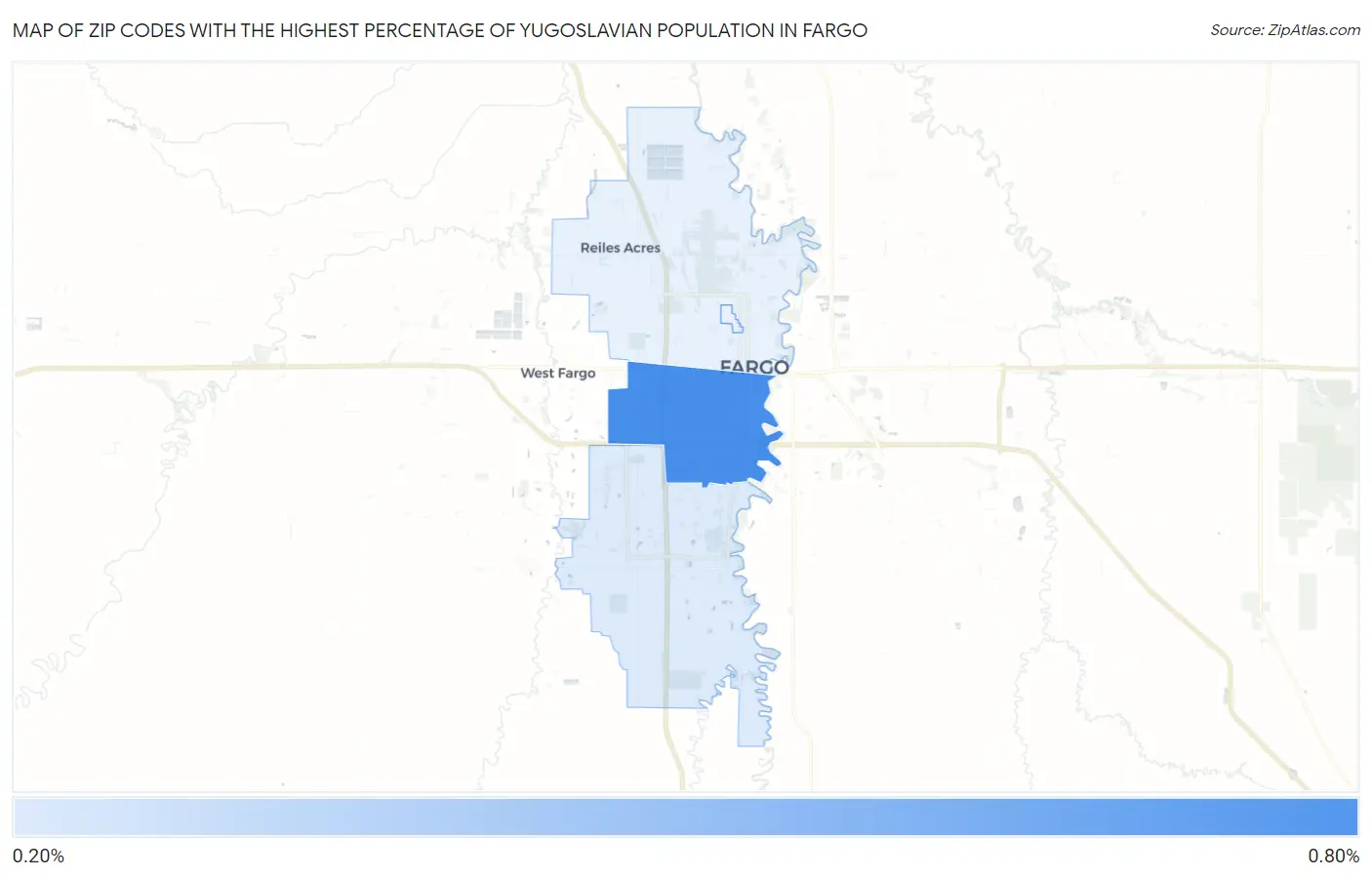 Zip Codes with the Highest Percentage of Yugoslavian Population in Fargo Map