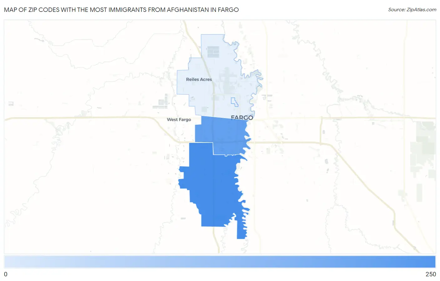 Zip Codes with the Most Immigrants from Afghanistan in Fargo Map