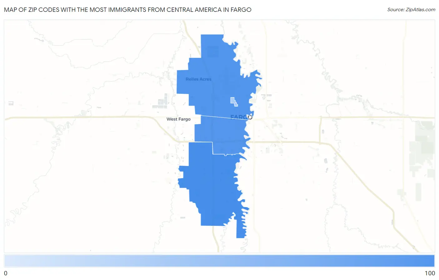 Zip Codes with the Most Immigrants from Central America in Fargo Map