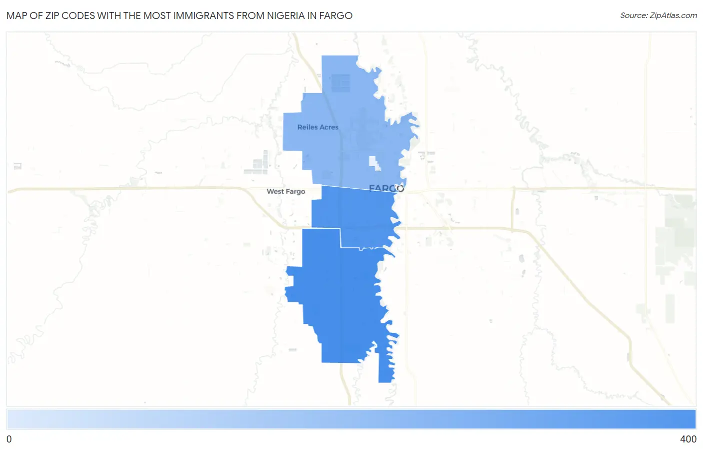 Zip Codes with the Most Immigrants from Nigeria in Fargo Map
