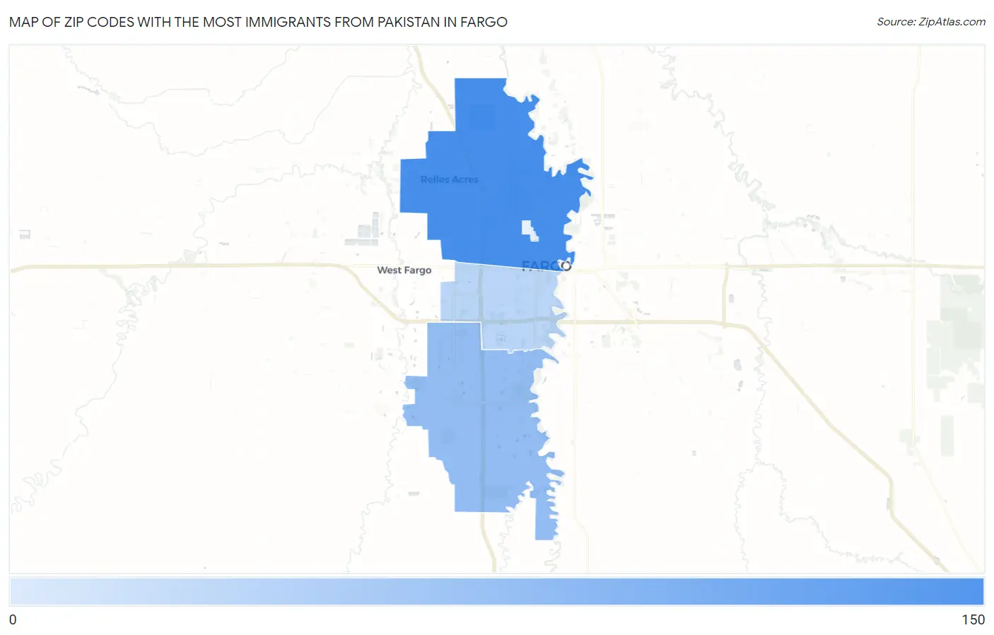 Zip Codes with the Most Immigrants from Pakistan in Fargo Map