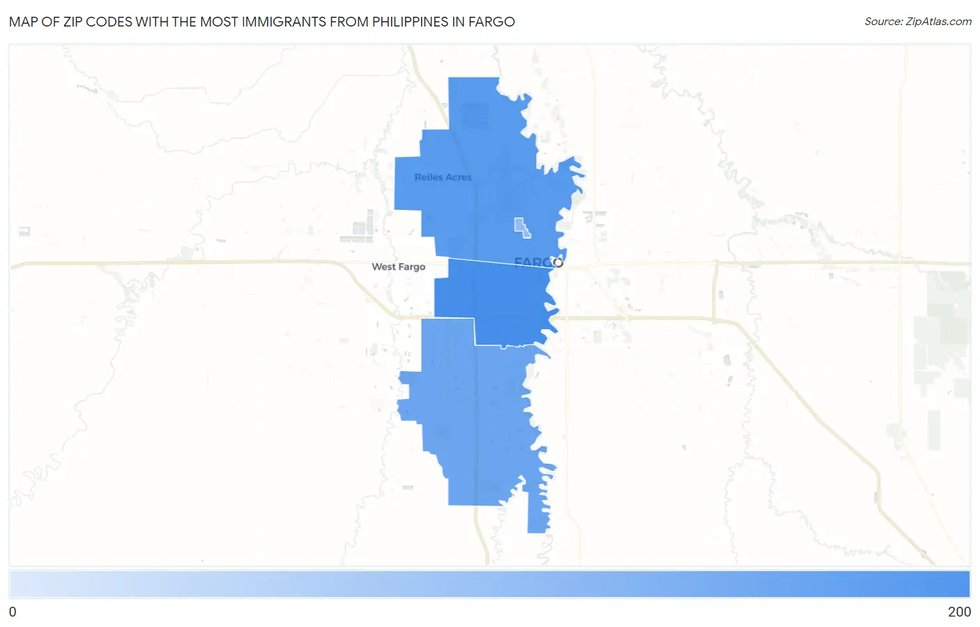 Zip Codes with the Most Immigrants from Philippines in Fargo Map