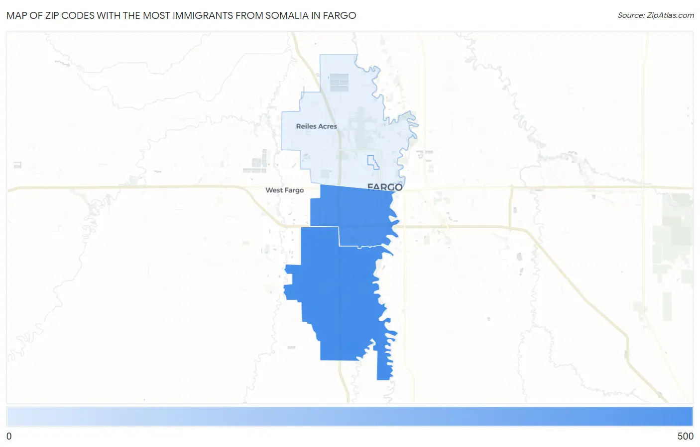 Zip Codes with the Most Immigrants from Somalia in Fargo Map