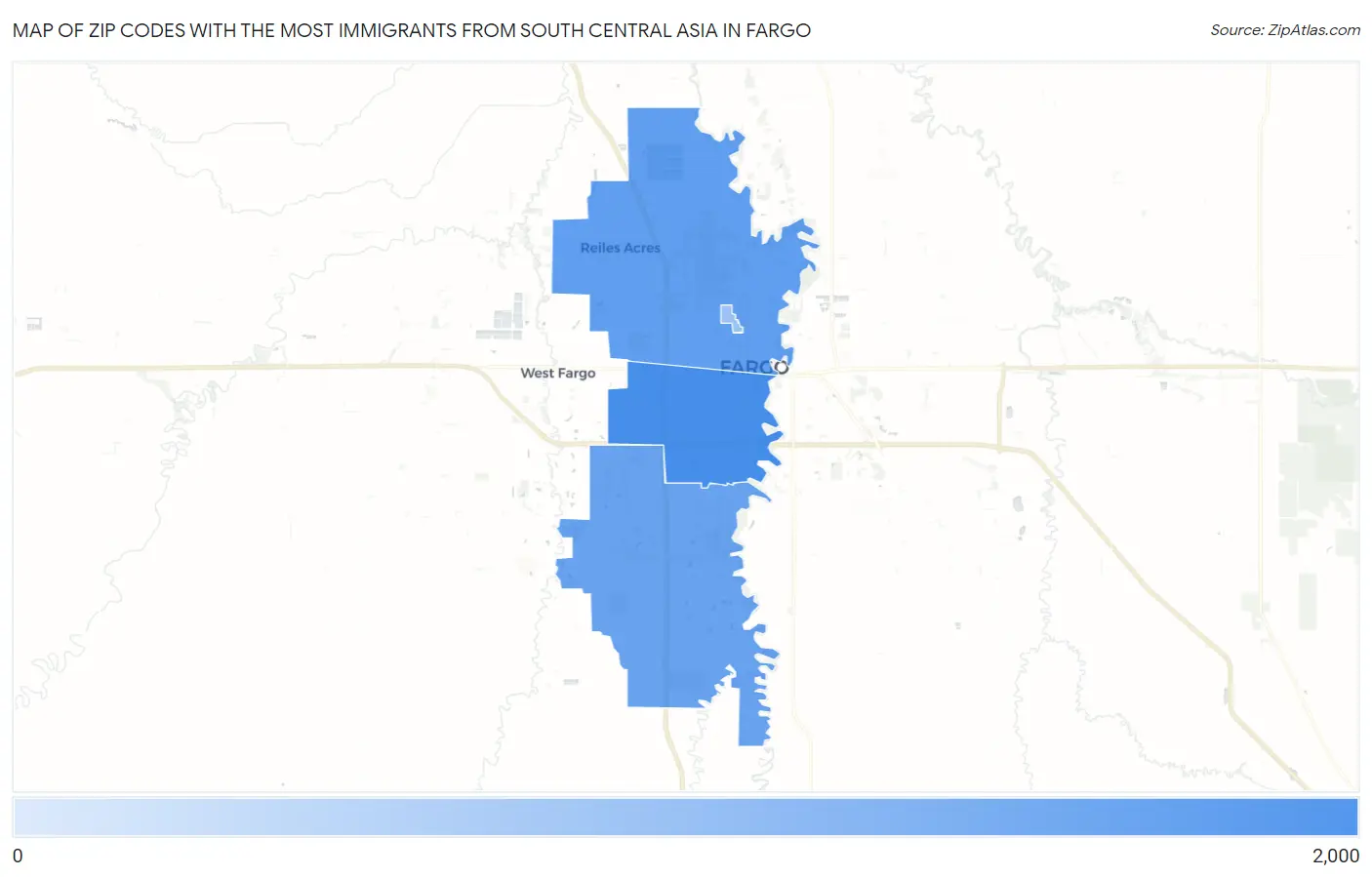 Zip Codes with the Most Immigrants from South Central Asia in Fargo Map