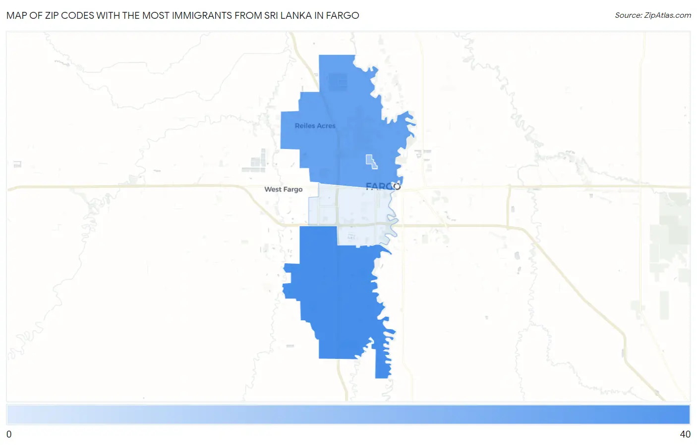 Zip Codes with the Most Immigrants from Sri Lanka in Fargo Map