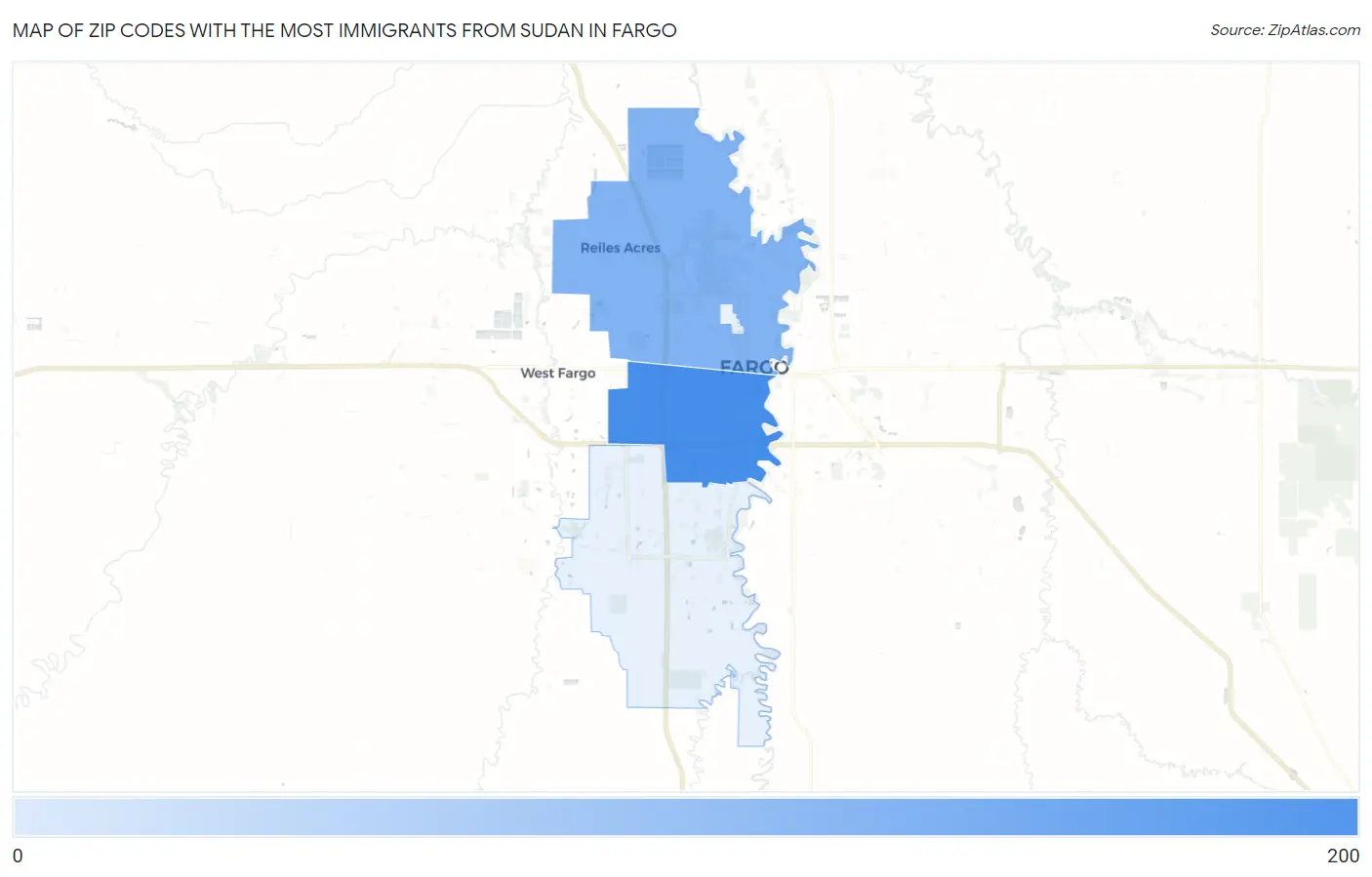 Zip Codes with the Most Immigrants from Sudan in Fargo Map