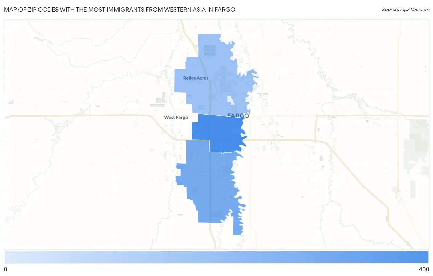 Zip Codes with the Most Immigrants from Western Asia in Fargo Map
