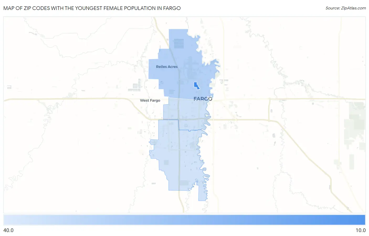 Zip Codes with the Youngest Female Population in Fargo Map