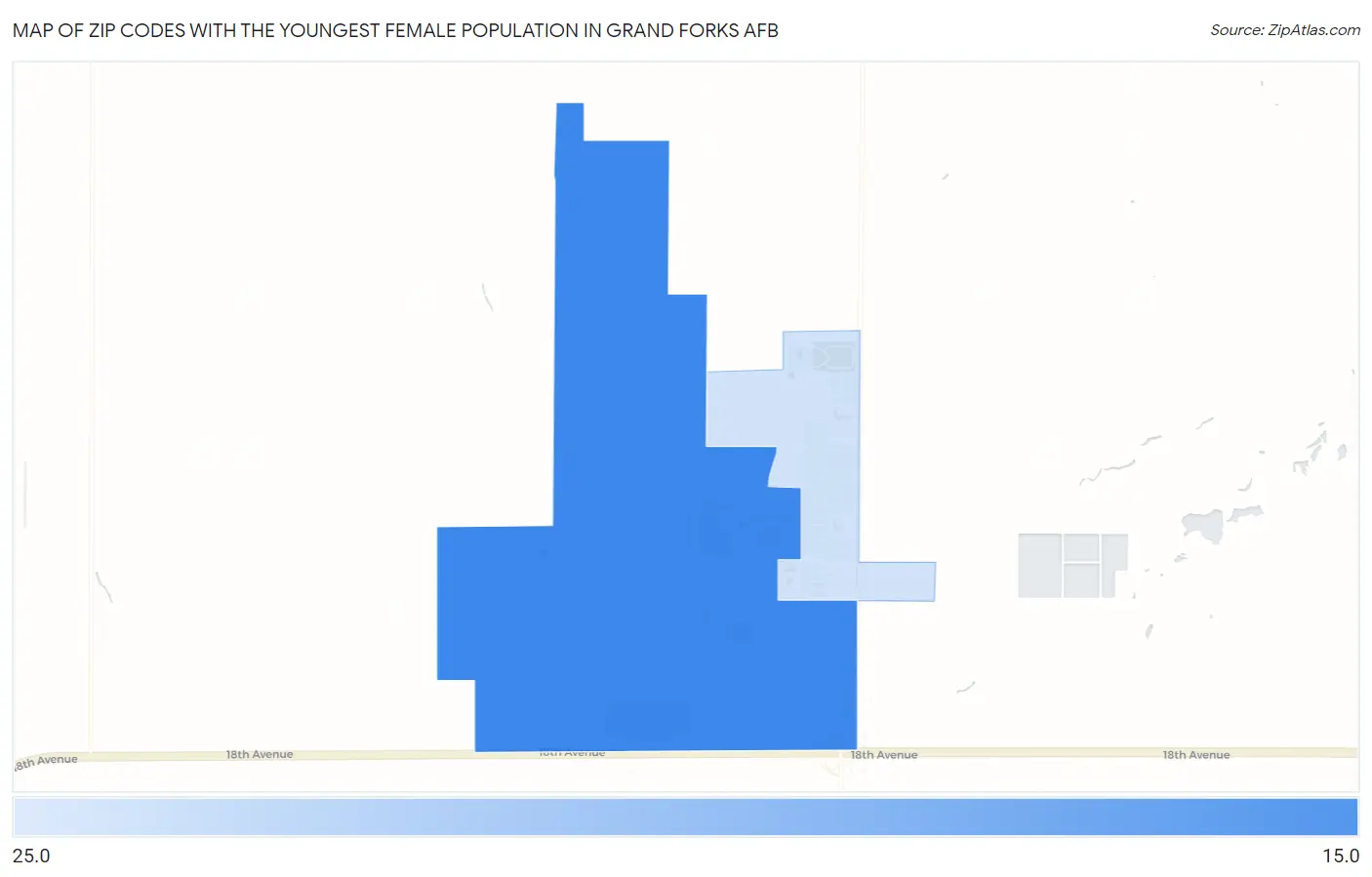 Zip Codes with the Youngest Female Population in Grand Forks AFB Map