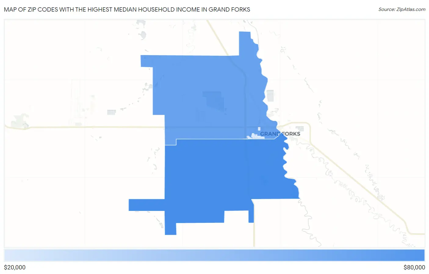 Zip Codes with the Highest Median Household Income in Grand Forks Map