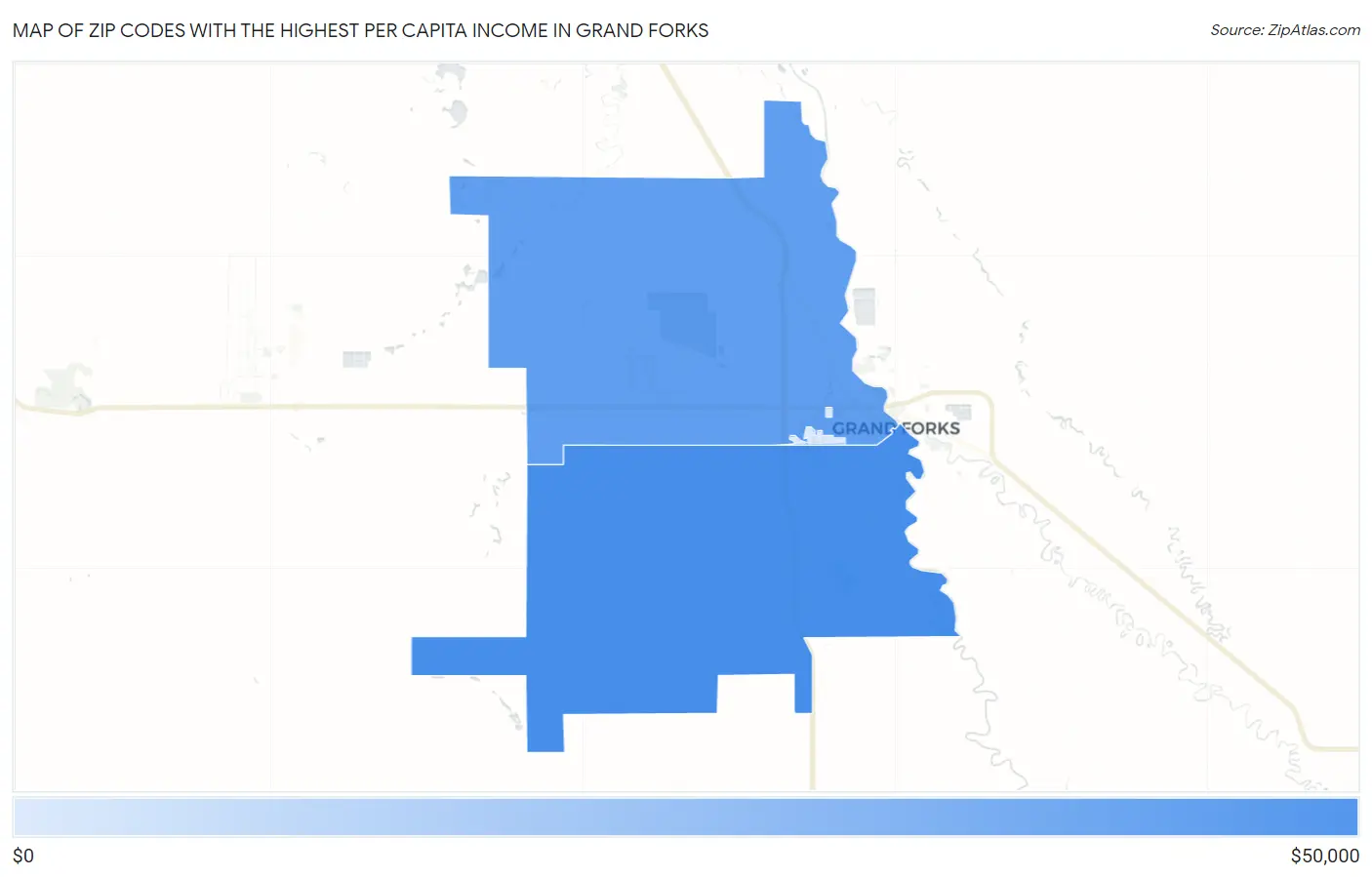 Zip Codes with the Highest Per Capita Income in Grand Forks Map