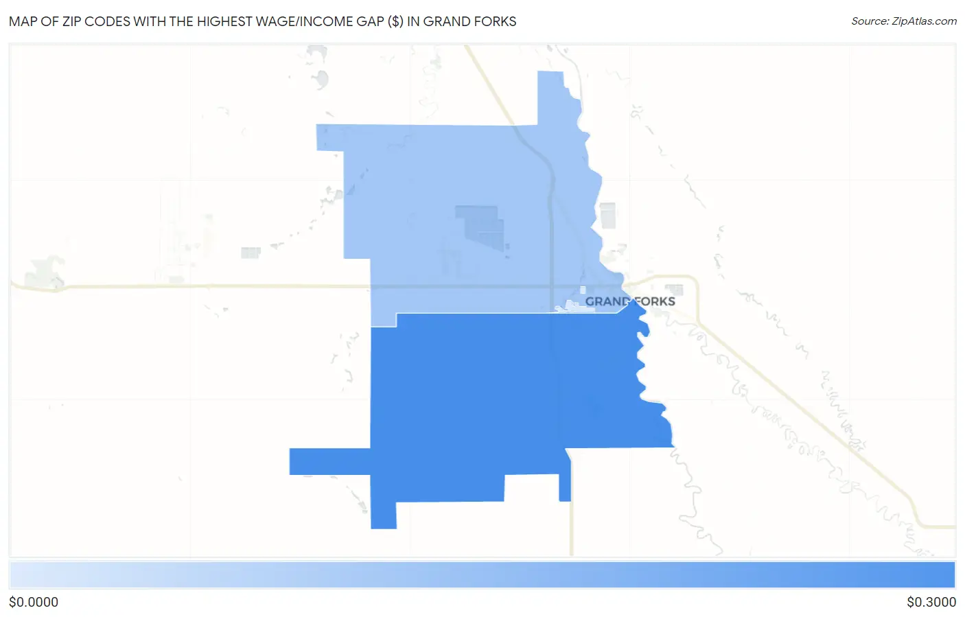 Zip Codes with the Highest Wage/Income Gap ($) in Grand Forks Map