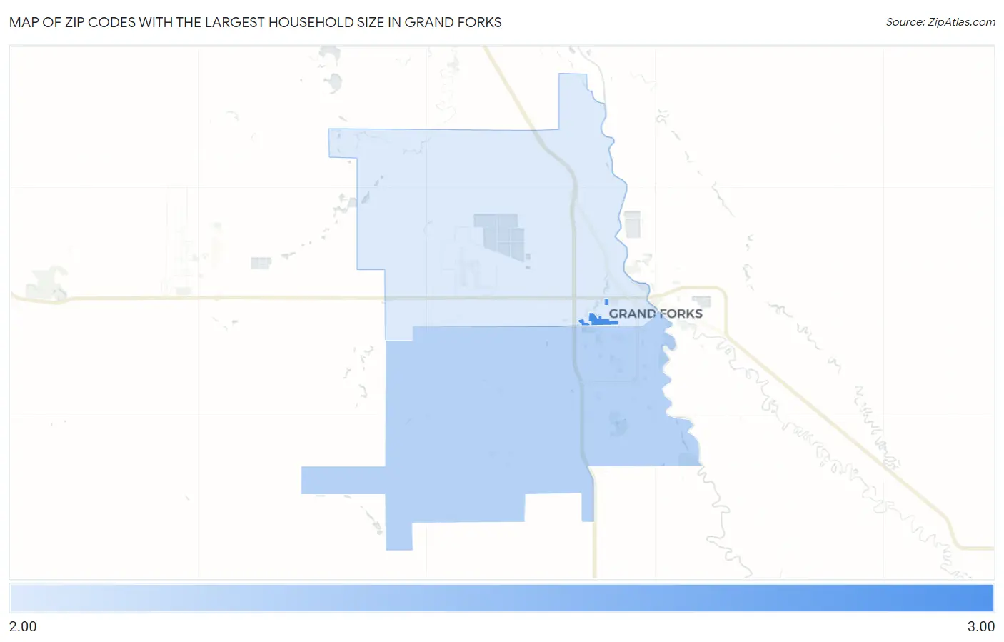 Zip Codes with the Largest Household Size in Grand Forks Map