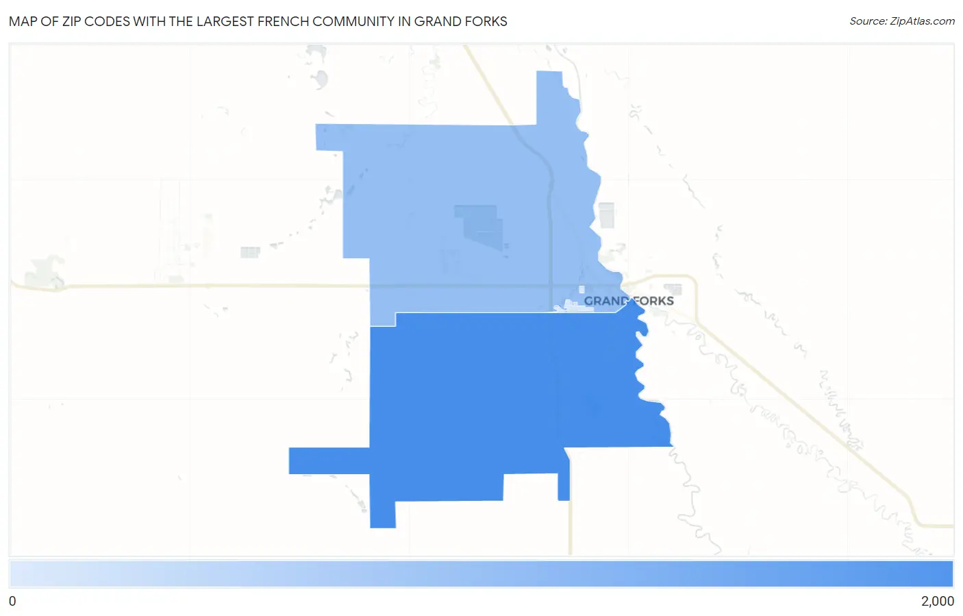 Zip Codes with the Largest French Community in Grand Forks Map