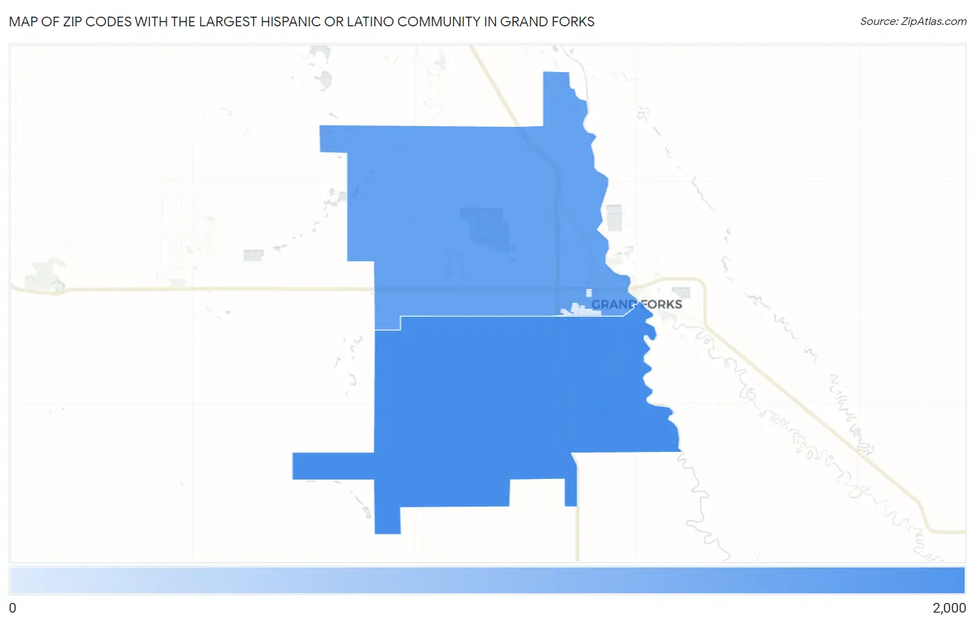 Zip Codes with the Largest Hispanic or Latino Community in Grand Forks Map