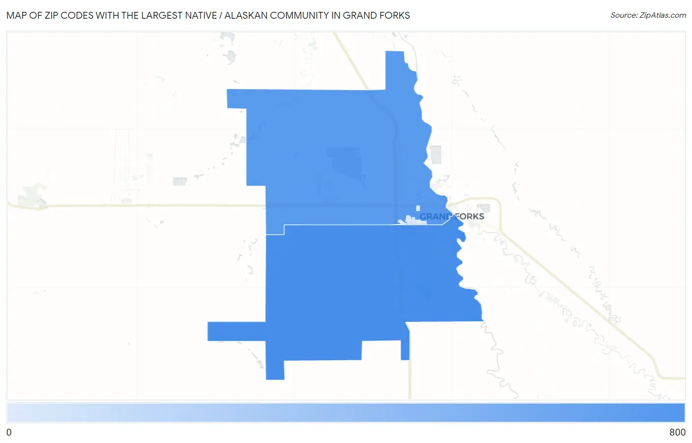 Zip Codes with the Largest Native / Alaskan Community in Grand Forks Map