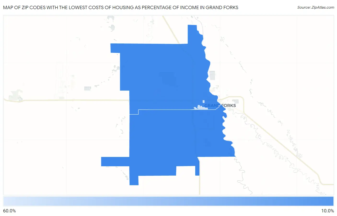 Zip Codes with the Lowest Costs of Housing as Percentage of Income in Grand Forks Map