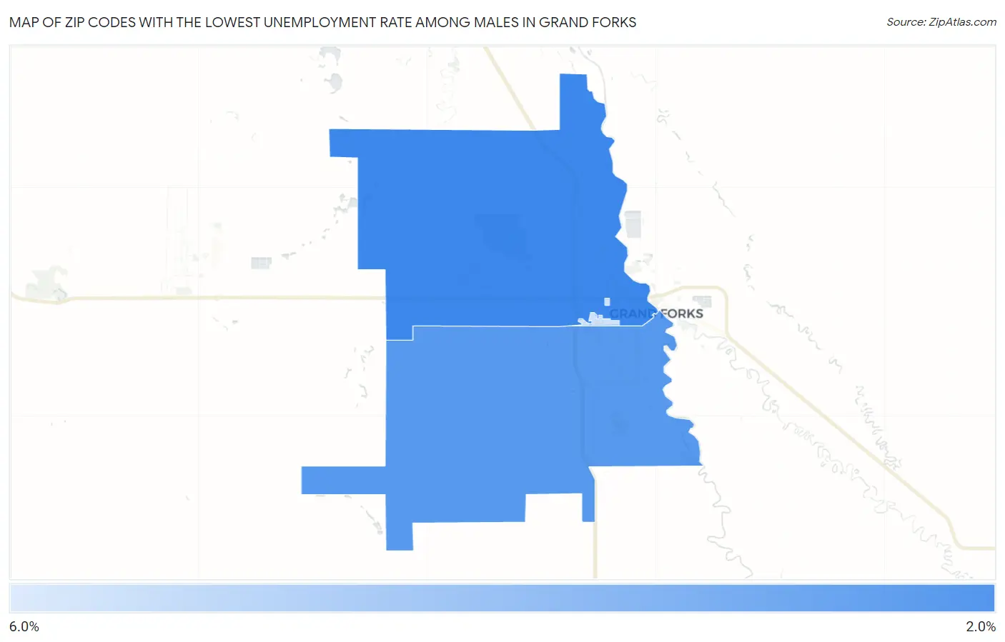 Zip Codes with the Lowest Unemployment Rate Among Males in Grand Forks Map