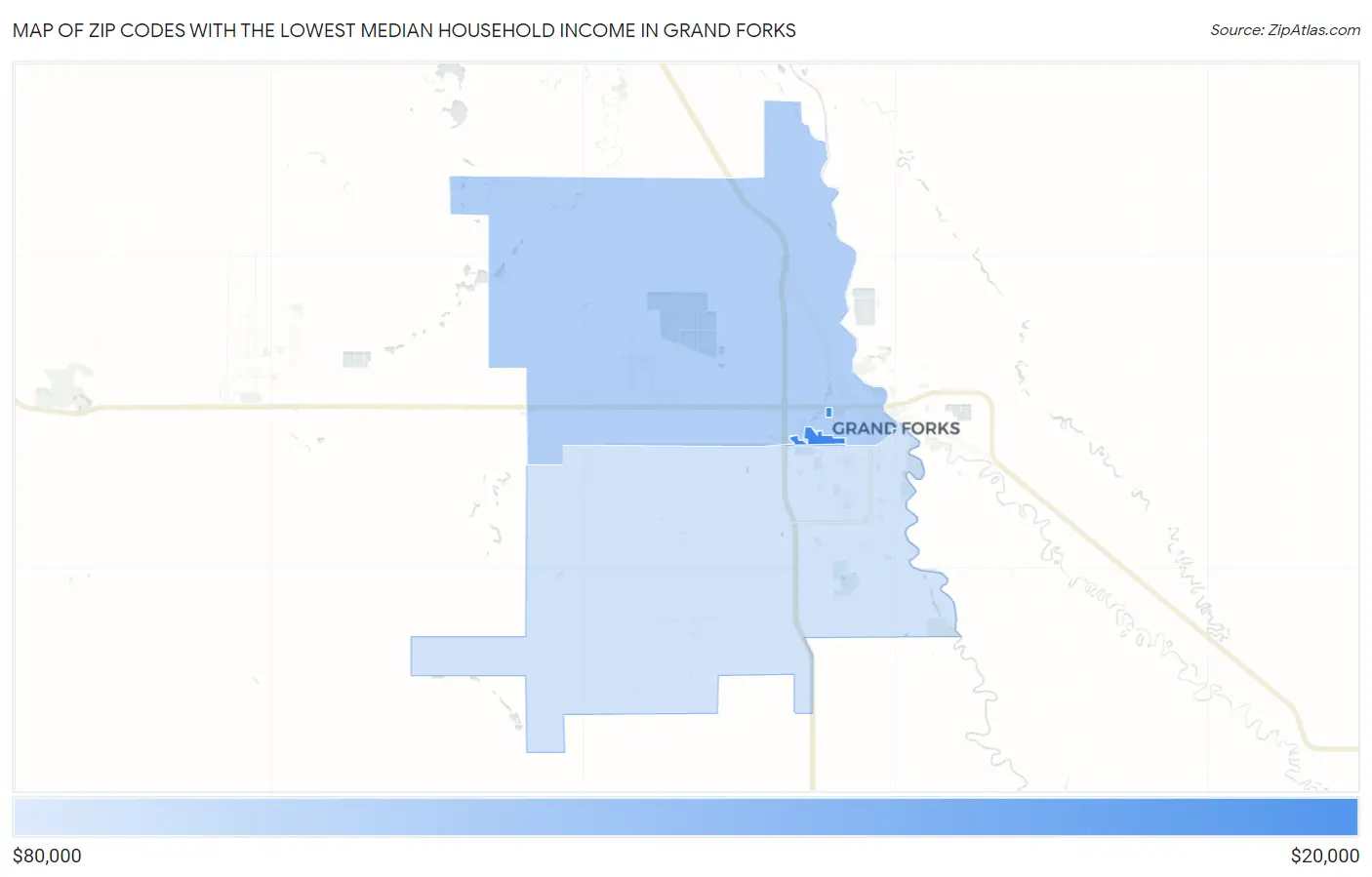 Zip Codes with the Lowest Median Household Income in Grand Forks Map