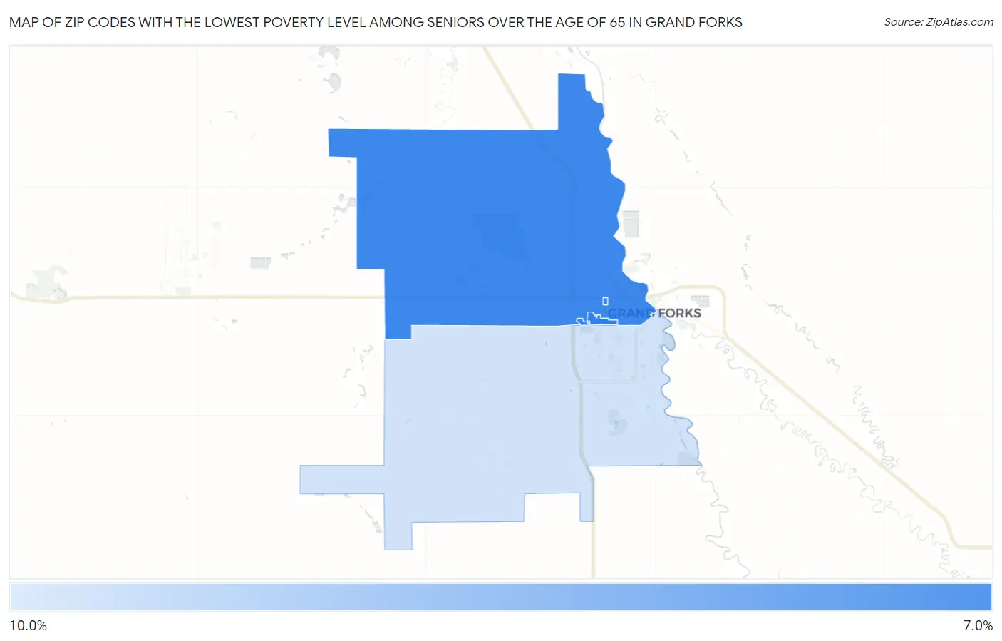 Zip Codes with the Lowest Poverty Level Among Seniors Over the Age of 65 in Grand Forks Map