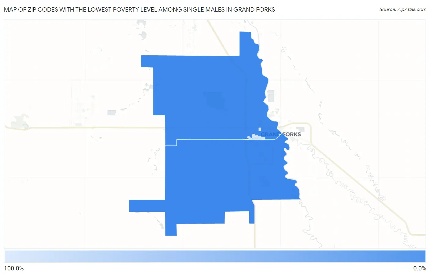 Zip Codes with the Lowest Poverty Level Among Single Males in Grand Forks Map