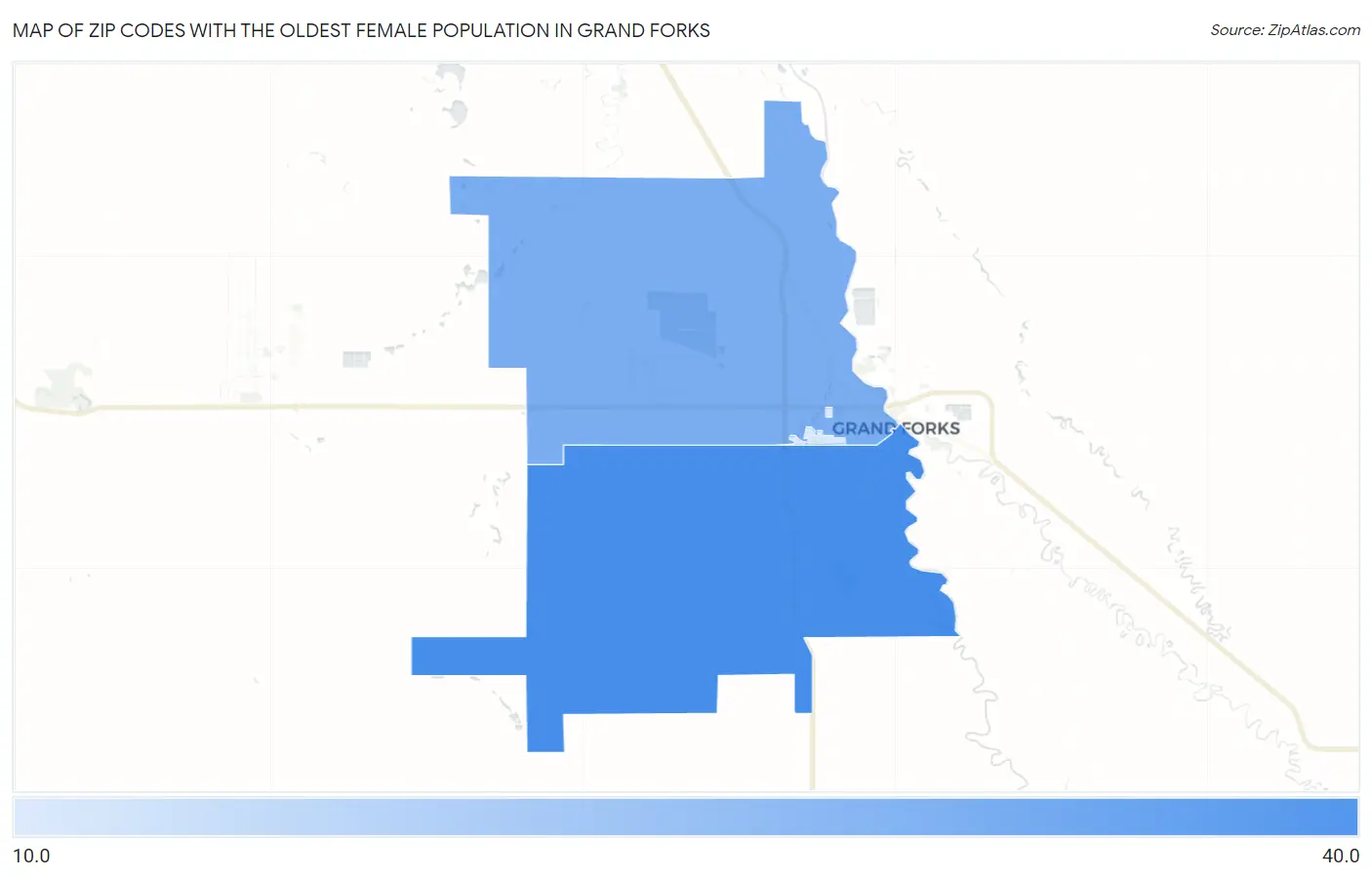Zip Codes with the Oldest Female Population in Grand Forks Map