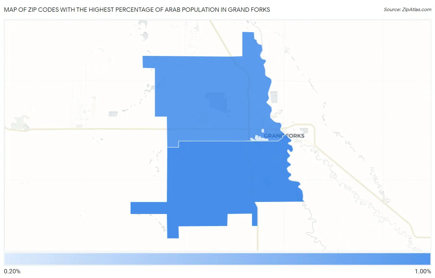 Zip Codes with the Highest Percentage of Arab Population in Grand Forks Map