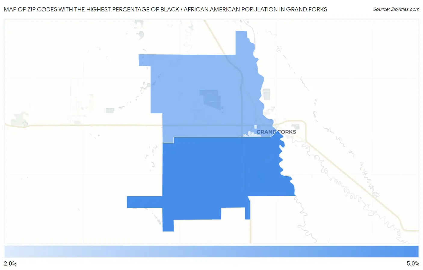 Zip Codes with the Highest Percentage of Black / African American Population in Grand Forks Map