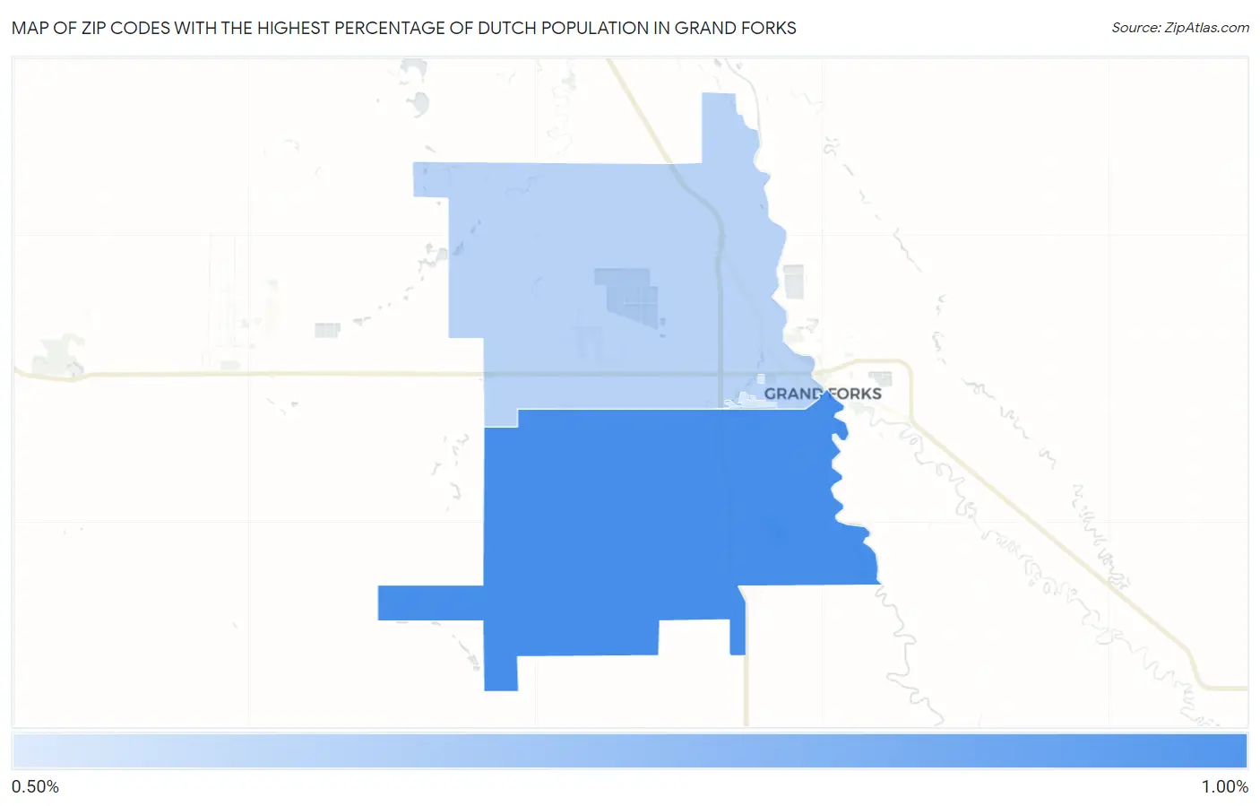 Zip Codes with the Highest Percentage of Dutch Population in Grand Forks Map