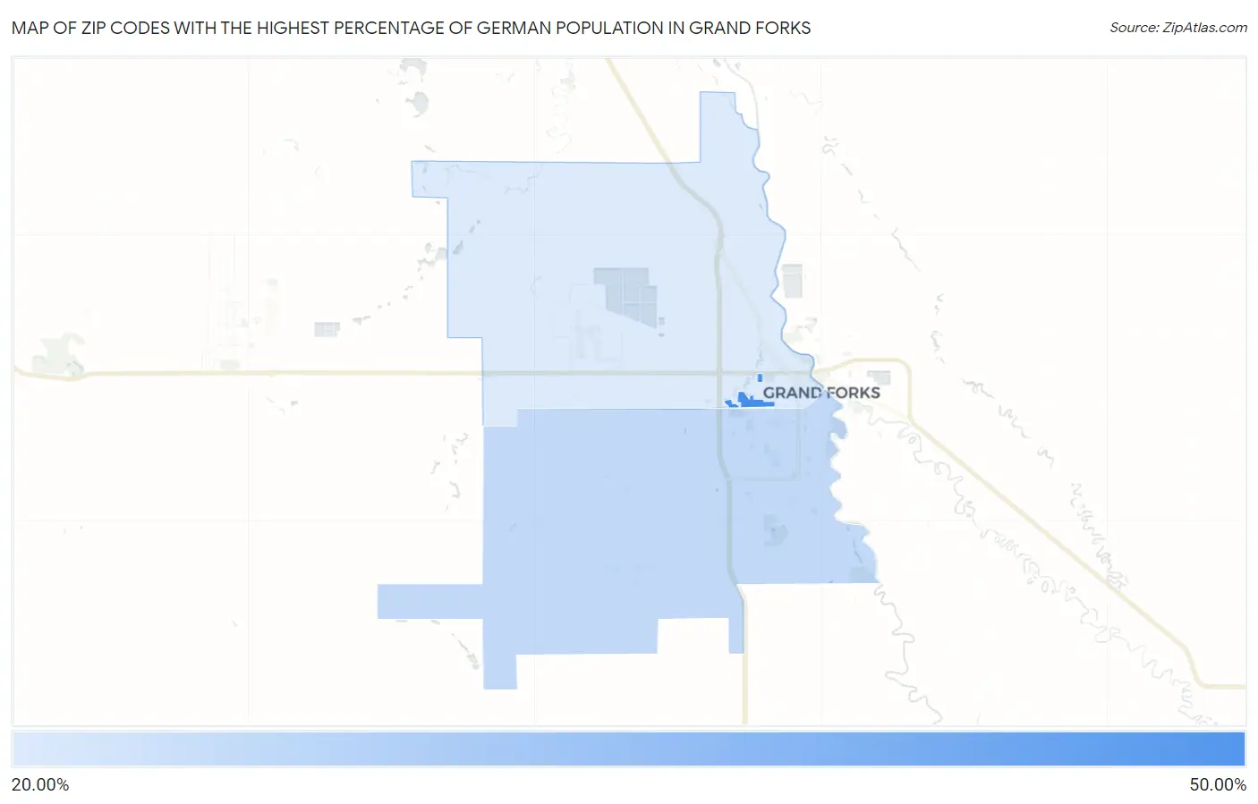 Zip Codes with the Highest Percentage of German Population in Grand Forks Map