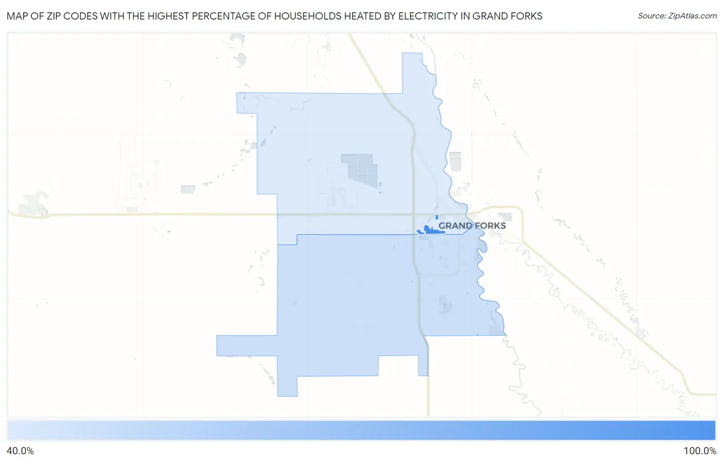 Zip Codes with the Highest Percentage of Households Heated by Electricity in Grand Forks Map