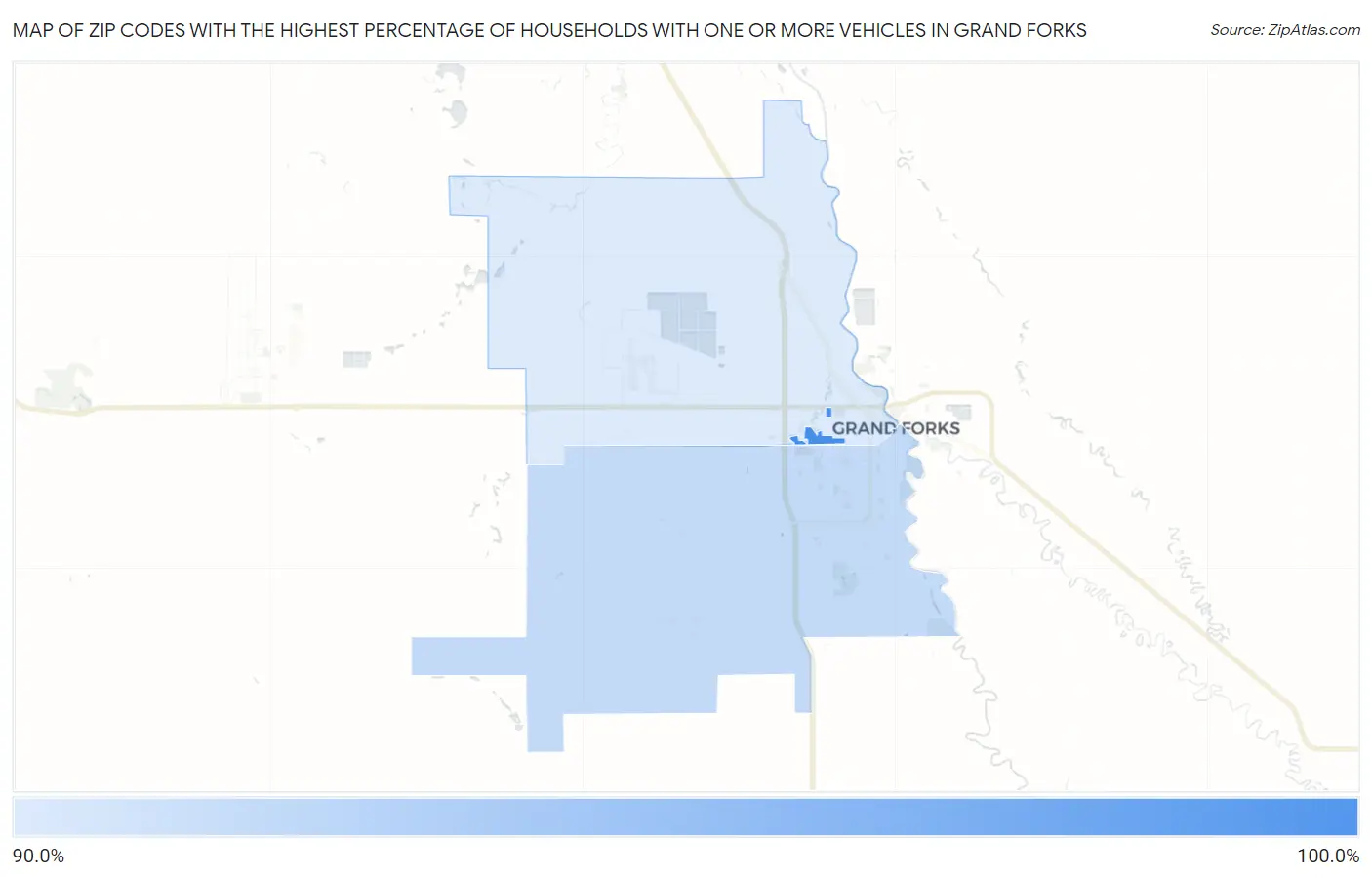 Zip Codes with the Highest Percentage of Households With One or more Vehicles in Grand Forks Map